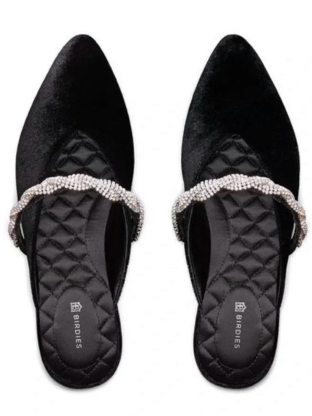 BIRDIES Swan Almond Toe Black Velvet Crystal Size 10.5